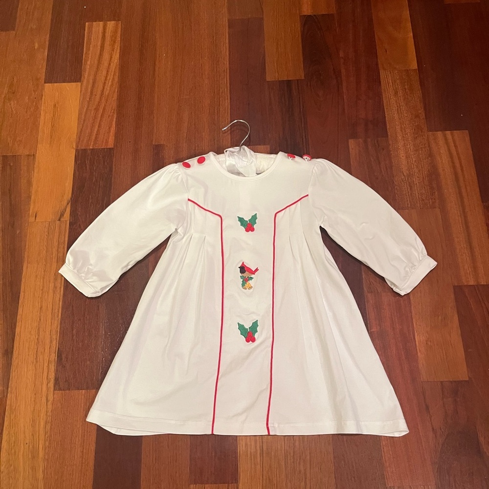 White Holiday Dress with Red Accents